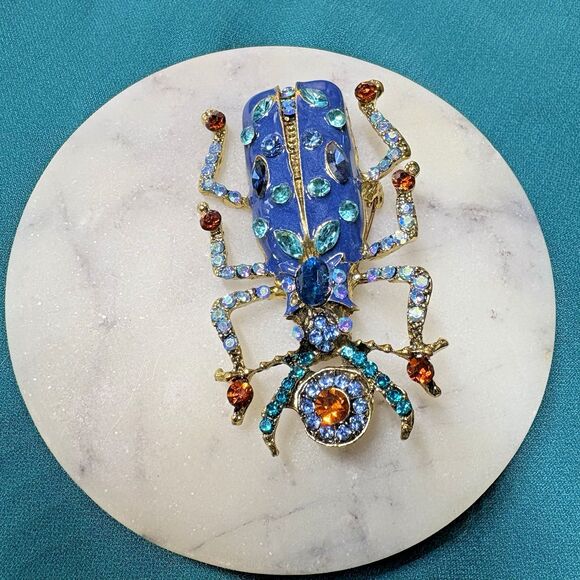Enamel Crystal Scarab Beetle Brooch – Heart of Renewal Edition Brooch Pin - Picture 4 of 5